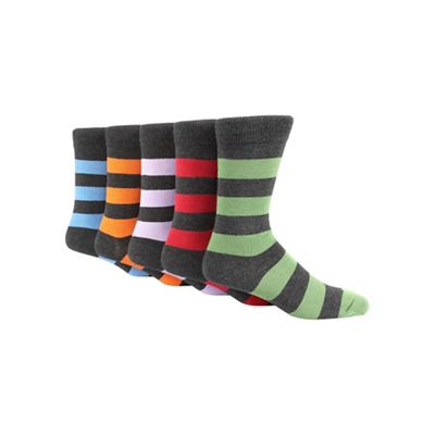 Pack of five grey rugby stripe socks